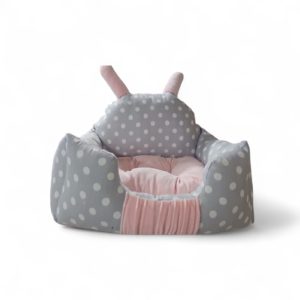 Cama Acolchada Gris con Lunares y Orejitas Rosas