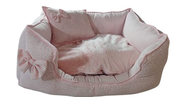 Cama Grande Acolchada Rosa con Cojín